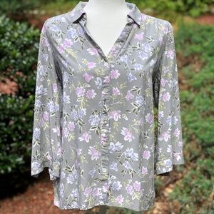 J. Jill  Floral Button-down Blouse Gray Purple Size M